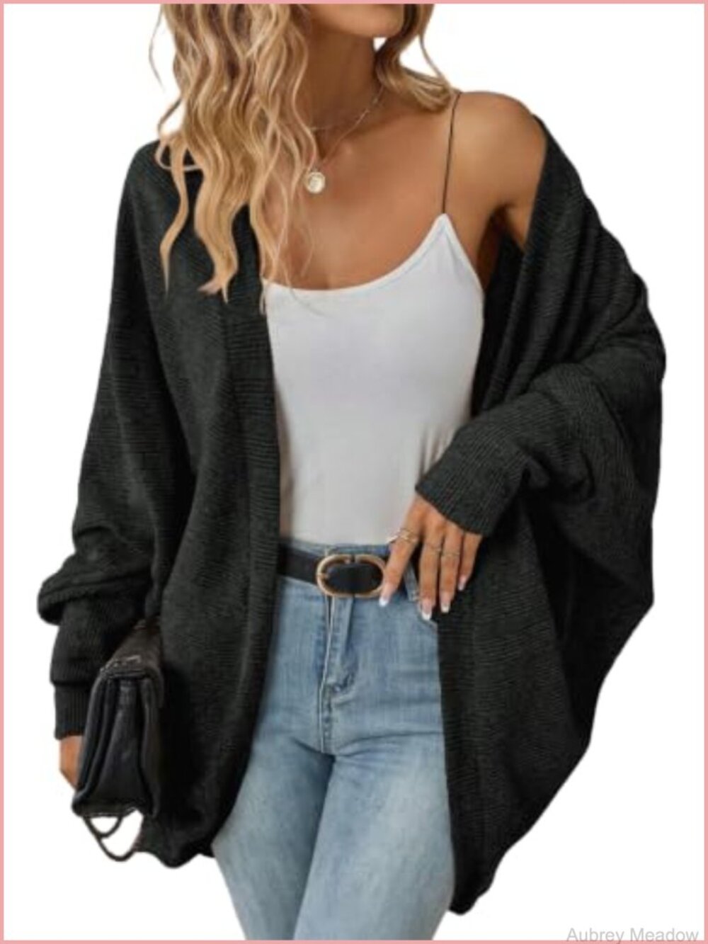 Oversized Boho Cardigan Sweater with Batwing Sleeves Lightweight Knit Women's